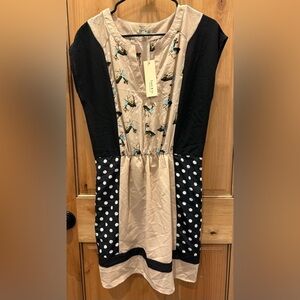 Lucy & Co Paris Black and Cream Dress Deer Polka Dot